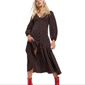 TopShop for ASOS Button Front Rose Print Midi NEW